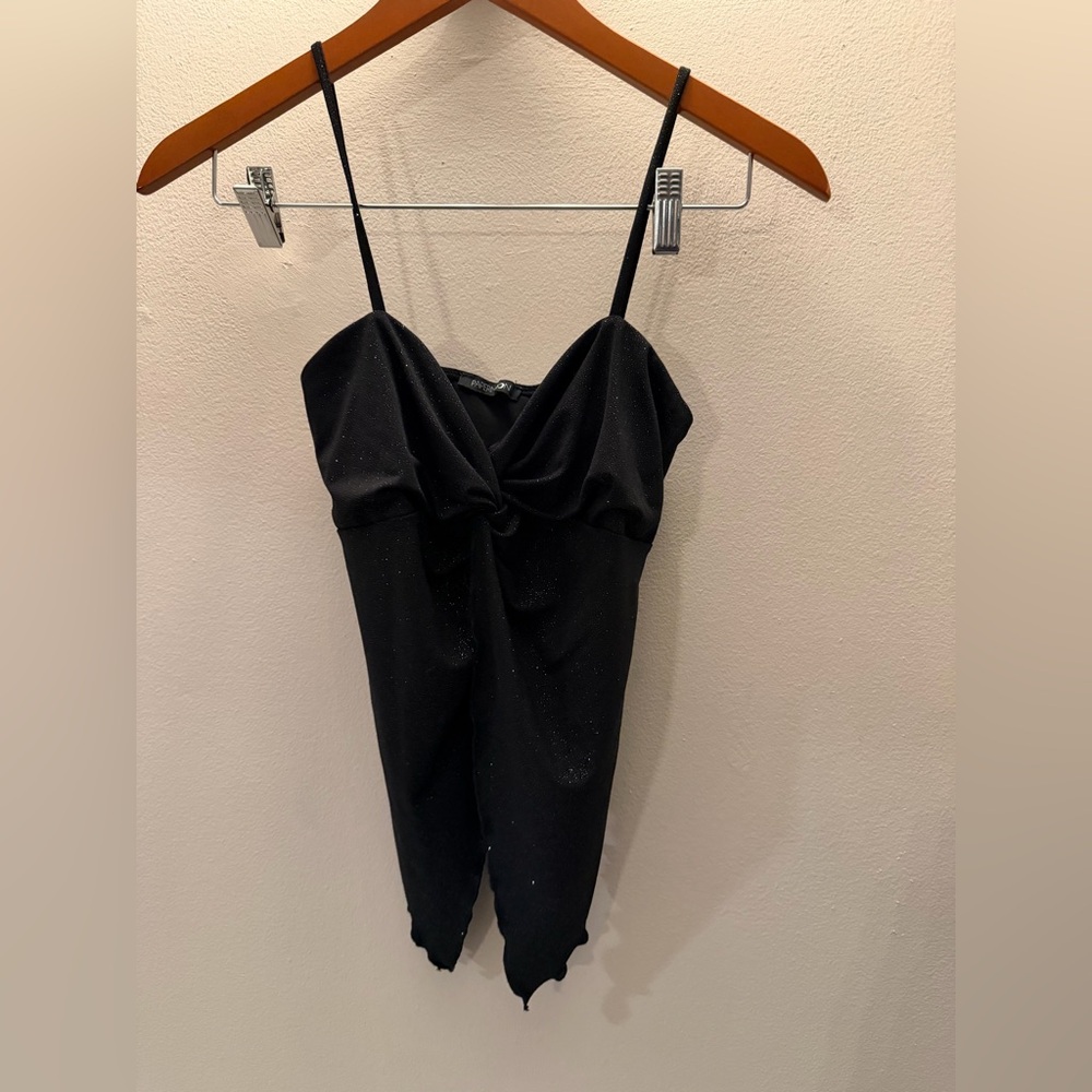 Paper‎ Moon Black Shimmer Twist Front Handkerchief Hem Cami Top Large BT00334E